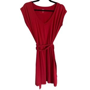 Icebreaker Merino 200 Superfine Lite Dress Red V-Neck Belted Wool Womens Medium